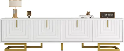 Produktbild von TV-Schrank, Lowboard mit strukturierten Türen, TV-Möbel, goldene Griffe und goldene Beine
