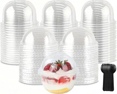 Dessertbecher 100 Stück, 250 ml, durchsichtig, mit Deckel und Löffel
