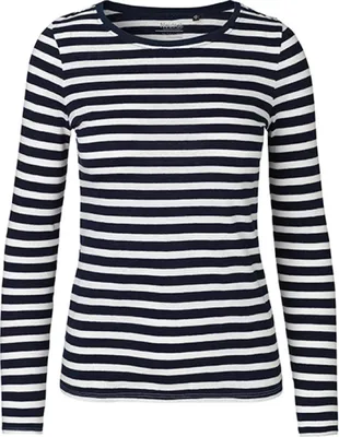 Produktbild von Neutral O81050 | Damen Long Sleeve T-Shirt / 100% Fairtrade-Baumwolle - Farbe: White - Navy (Striped) - Größe: L
