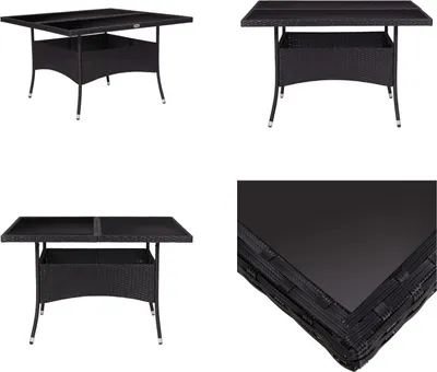 Produktbild von vidaXL Garten Esstisch Schwarz Poly Rattan und Glas - Gartentisch - Gartentische - Esstisch - Esstische