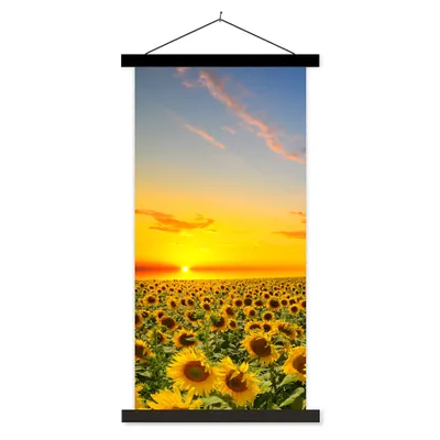 Produktbild von MuchoWow® Textilposter Blumen - Sonnenblume - Sonnenuntergang - Nacht - Orange 60x120 cm mit schwarzem Rahmen - Magnete