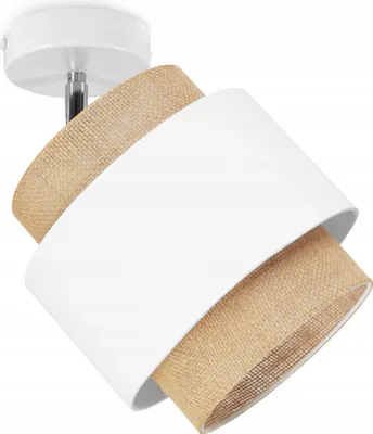 Produktbild von Boho Deckenbeleuchtung Lampen Deckenlampen - Deckenlampe Industrial  - Pendelleuchte aus Metall und Stoff - 1-Flammig - Weiß und Jute