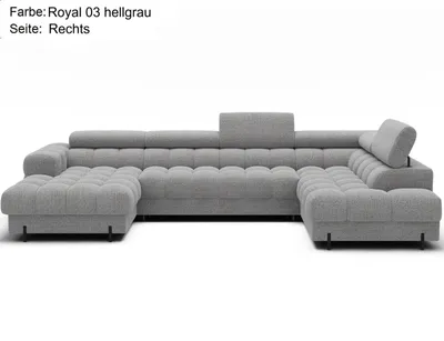 Produktbild von Wohnlandschaft in U-Form XXL Falco Sofa mit Bettkasten und Schlaffunktion Teddystoff Royal 03 Grau rechts