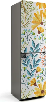 Produktbild von Blumenmuster mit Blättern – Magnetische Kühlschrank Abdeckung – Dekorfolie magnetisch Küche – Kühlschrank Magnet Deko – selbstklebende Magnettafel – Magnetfolie für Kühlschranktür – 60x205 cm
