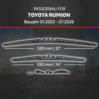 Produktbild von HEYNER® Scheibenwischer für TOYOTA RUMION 01.2023 - 09.2026, HYBRID Flachbalkenwischer, Aerodynamisch & Flexibel, Nanographitbeschichtung