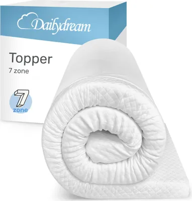 Produktbild von Dailydream Matratzentopper 7-Zonen Model L/XL – 180x200 cm – Höhe 7 cm – ergonomische Matratzenauflage - 100 & CertiPur , leicht abnehmbarer und waschbarer Bezug, Reißverschluss, allergikerfreundlich, anpassbar, rutschfest, geruchsneutral, für Bauch-, Seiten- und Rückenschläfer geeignet