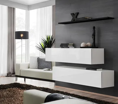 Immagine prodotto di Parete attrezzata moderna Mensola a muro Parete attrezzata bianca Arredamento di design