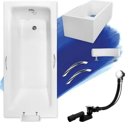 Produktbild von BADLAND Badewanne Rechteck Talia Premium 170x75 mit Ablaufgarnitur, Handgriffen, Kopfstütze, Füßen und Wannenträger GRATIS