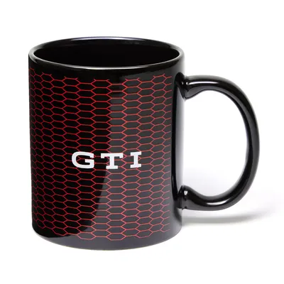Produktbild von Volkswagen 3A5069601A Tasse Becher 300ml Kaffeetasse, Keramik, schwarz, mit GTI Schriftzug und rotem Wabenmuster