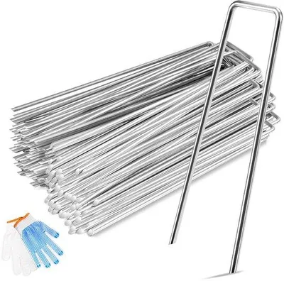 Immagine prodotto di Perni di fissaggio da giardino a forma di U, 100 pezzi, zincati, 150 mm, acciaio