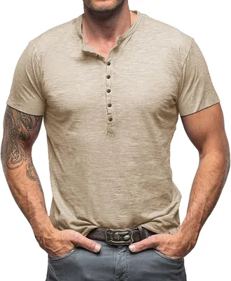 Produktbild von Klassisches Henley-Shirt für Herren mit kurzen Ärmeln – leichtes, lässiges Oberteil für Sommer, Fitness und Lauftraining