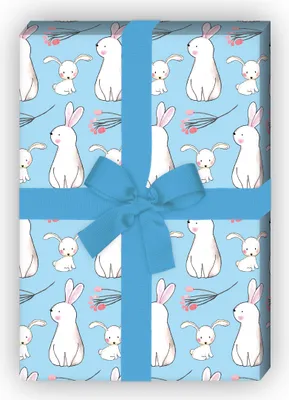 Produktbild von Geschenkpapier mit Baby Hasen, Geburt, hellblau, zu Weihnachten Geburtstag - G11666, 32 x 48cm