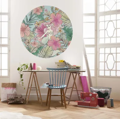 Immagine prodotto di Carta da parati Komar in tessuto non tessuto rotonda e autoadesiva "Ariel Ocean Flowers" - Dimensioni: 125 x 125 cm (larghezza x altezza) - 1 pezzo