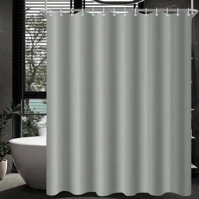 Produktbild von Duschvorhang 240 x 180 cm, Grau, beschwerter Saum, schimmelresistentes, wasserabweisendes und waschbares Polyestergewebe, Badewannenvorhang mit 16 Duschvorhangringen