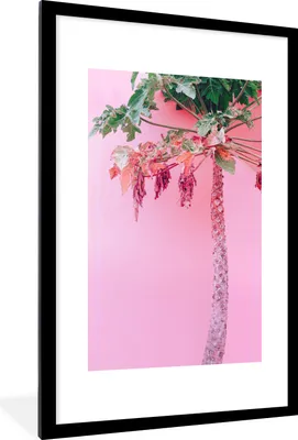 Produktbild von MuchoWow® Gerahmtes Poster Palme - Tropisch - Rosa - Sommer 60x90 cm - Poster mit Schwarzem Bilderrahmen Wandposter Rahmen Foto Bilder - Dekoration - Wandposter Wohnzimmer - Hochwertig