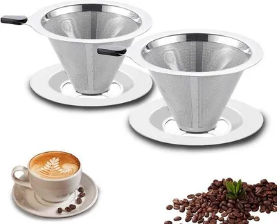 Produktbild von Famanu Kaffeefilter Edelstahl - 2 Stück für manuelles Filtern, wiederverwendbar und papierlos