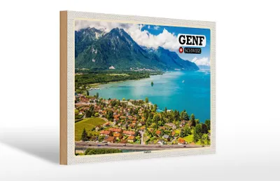 Produktbild von Holzschild Reise Genf Schweiz Genfersee Natur 30x20cm