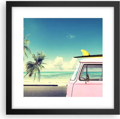 Produktbild von Gerahmtes Poster - Schwarzer Rahmen - Auto Surfbrett Strand Ozean - 30x30 cm - Wand Bild - Wanddeko - Wandbilder - Wandposter - Bilderrahmen - Bilder - Kunstdruck - Wandbild - P2BAC30x30-2835