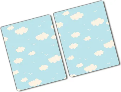 Produktbild von Tulup Glas Herdabdeckplatte - 2x40x52 cm - Glaskeramikkochfeld-Abdeckung Spritzschutz Glasabdeckplatte Kochplattenabdeckung und Schneidebrett - Zweiteilig - Kinderzimmer - Wolken - Blau