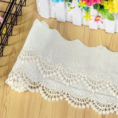 Produktbild von Stickerei aus 2 Metern (14 cm Breite), Baumwoll-Spitzenband für Vintage-Dekoration, DIY-Projekte, Nähen und Hochzeiten, handgefertigte Spitzenbänder und -verzierungen