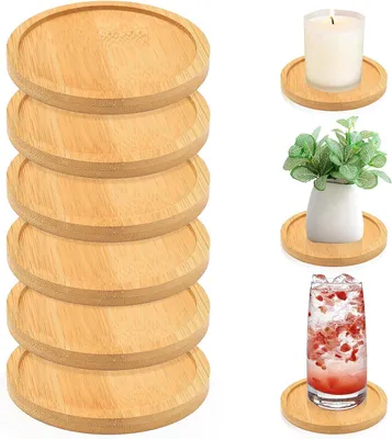 Produktbild von 6 Kerzenständer für Stumpenkerzen, runde Kerzenplatten als Untersetzer, dekorative Platten, Bambus-Kerzenständer für Stabkerzen