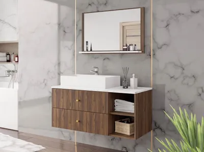 Image de Meuble de salle de bain SEGUNDO 1 - noyer / marbre clair