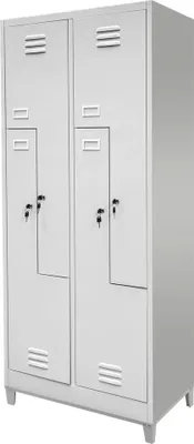 Zdjęcie produktu dla Szafka ubraniowa BHP socjalna metalowa Mega-M J-80/L na podstawie z nóżkami czterodrzwiowa typ L szara 80x50x190cm skręcana