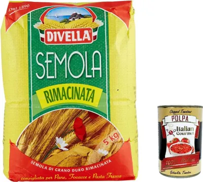 Produktbild von Divella Semola Rimacinata Hartweizenmehl für Pasta & Pizza 5kg + Italian Gourmet polpa 400g