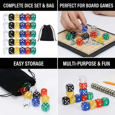 Immagine prodotto di Set di dadi, 6 colori, 14 mm, 50 pezzi, per giochi