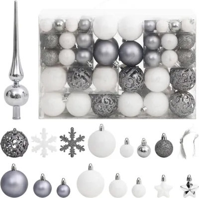 Image de vidaXL Lot de 111 boules de Noël blanches et grises en polystyrène