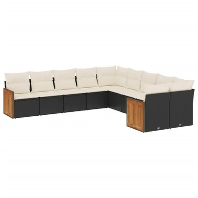 Produktbild von vidaXL 10-tlg. Garten-Sofagarnitur mit Kissen Schwarz Poly Rattan