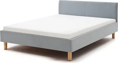 Produktbild von Meise Möbel Lena Polsterbett Holzfuß Eichenfarbig Kopfteil glatt - Eisblau 120x200 cm