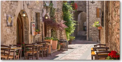 Produktbild von Tulup Glas-Bild -140x70- Wandkunst Dekorative Wand für Küche & Wohnzimmer - Landschaften - Italienische Straße - Beige