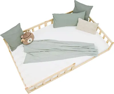 Image de Lit D'Enfant 120x200 cm Lit Montessori avec Barriere en Bois Naturelle Lit au Sol Bebe Lit Bas Lit Simple Lit Petit Double