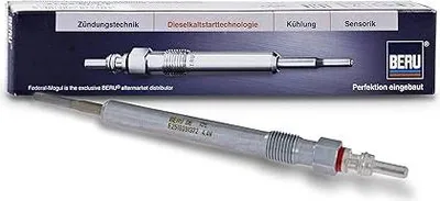 A Beru glow plug is shown in front of its packaging.