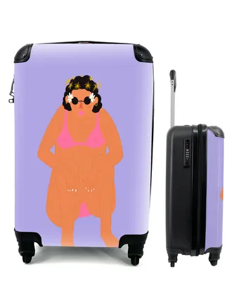 Produktbild von MuchoWow® Koffer Handgepäck Trolley Rollkoffer Kleine Reisekoffer mit 4 Rollen - Frau - Bikini - Retro - Cabin Size < 55x40x23 cm & 55x40x20 cm - Fotokoffer - Kabinenkoffer - Boardgepäck - Reise-Box - Reisekoffer - Reisegepäck - Koffer mit Bild - Trolley für Kinder