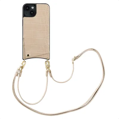 Zdjęcie produktu dla Etui na telefon Selencia Nova Croco ze sznurkiem i uchwytem na kartę do Apple iPhone 14 / 13 - beżowy