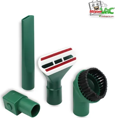 A set of vacuum cleaner attachments on a white background.