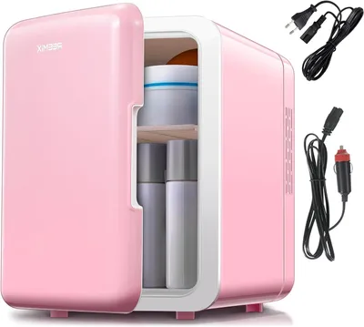 Obrázek produktu pro Mini lednička – přenosný chladič – chlazení nápojů – chlazení i ohřev – objem 6 litrů – růžová barva