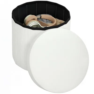 Produktbild von Aufbewahrungshocker – Fußhocker – Samthocker – Beistellhocker – Faltbare Aufbewahrungsbox – Runder Aufbewahrungshocker – 38 x 38 x 38 cm – Beige