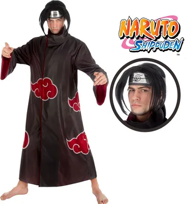 Itachi Deluxe Kostüm Naruto für Herren inkl. Perücke Gr. M-XL Manga Anime Mottoparty Fasching Karneval CosplayvGruppenkostüm