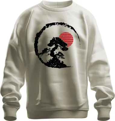 Produktbild von Bonsai Baum Zen Japan Enso Kreis Rote Sonne Vintage Retro Grunge Uni Sweatshirt Pullover, Natur, XXL