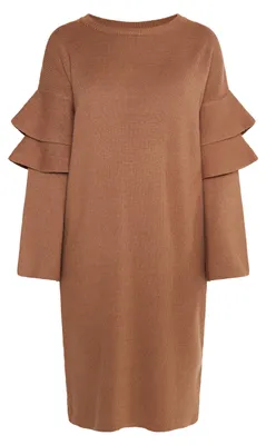Produktbild von Damen Kleid M/L, braun, gerade und locker, mit glockenförmigen Volants und Ärmeln