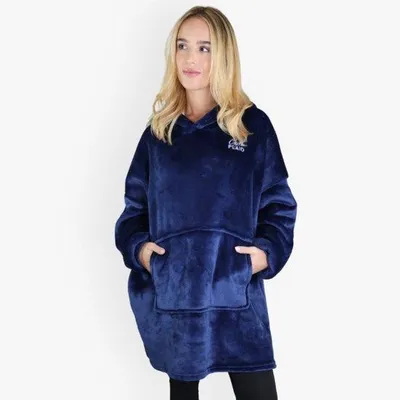 Produktbild von Unyqoos® Hoodie-Decke Oversized (One Size) – Fleece & Sherpa Snuggle-Hoodie mit Ärmeln, warme Decke für Erwachsene, blau