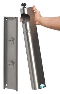 Produktbild von Praktischer Wandascher mit Abstreifblech | Wandmontage + Verschließbar | 3,5 Liter, HxBxT 55x11x8,5cm | Edelstahl