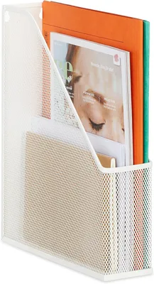 Productafbeelding van Tijdschriftencassette metaal - A4 - 31,5 x 7 x 25 cm - Staande magazinehouder - Kantoor & bureau - Wit
