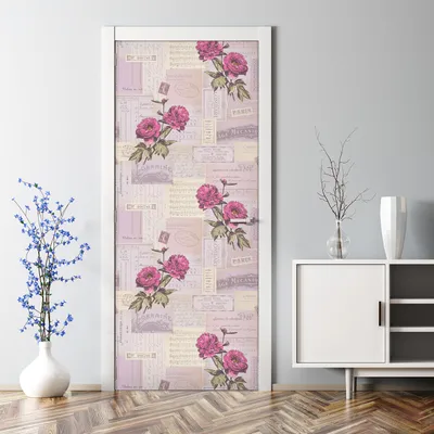 Produktbild von Dekorative Türaufkleber Aufkleber selbstklebend Abnehmbarerdeko Rote Blumen rot weiß 70 x 200 cm