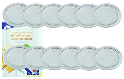 Produktbild von 12er Set Weck Glasdeckel 100mm incl. Gelierzauber Rezeptheft von Diamantzucker