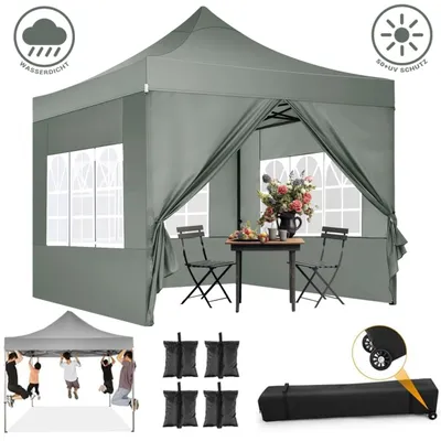 Produktbild von Pavillon 3x3, UV-Schutz 50+ Faltpavillon 3x3 Wasserdicht Stabil Winterfest mit 4 Seitenteilen, für Partys Picknicks und Camping