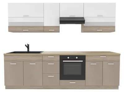 Produktbild von Küchenzeile 270 cm - Sonoma Beige Weiß - Ohne Arbeitsplatte - Metallbox Schubladen - Soft-Close - MDF - PREMIO A PLUS